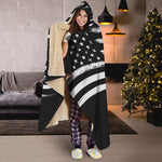 Black And White American Flag Print Hooded Blanket