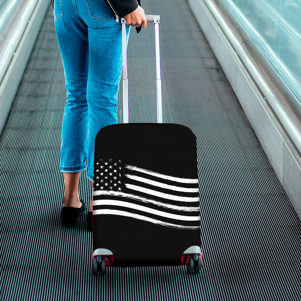 Black And White American Flag Print Luggage Cover