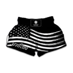 Black And White American Flag Print Muay Thai Boxing Shorts