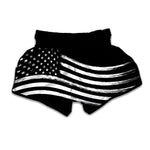 Black And White American Flag Print Muay Thai Boxing Shorts