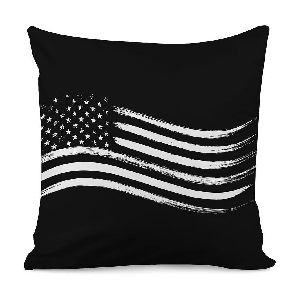 Black And White American Flag Print Pillow Cover