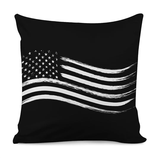 Black And White American Flag Print Pillow Cover