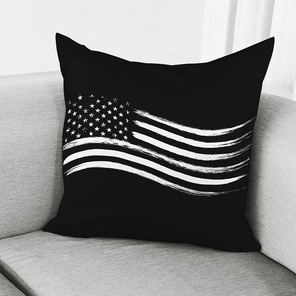 Black And White American Flag Print Pillow Cover