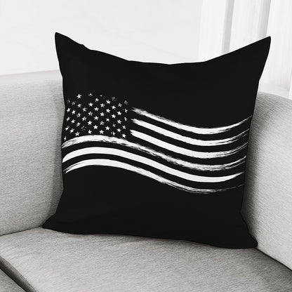 Black And White American Flag Print Pillow Cover
