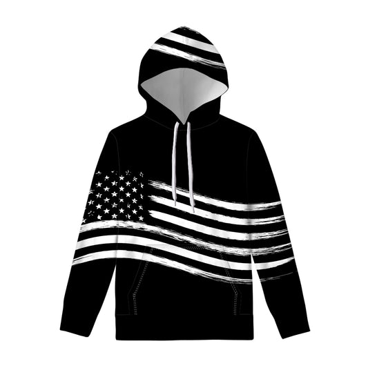 Black And White American Flag Print Pullover Hoodie