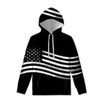 Black And White American Flag Print Pullover Hoodie