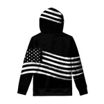 Black And White American Flag Print Pullover Hoodie