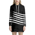 Black And White American Flag Print Pullover Hoodie Dress