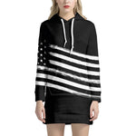 Black And White American Flag Print Pullover Hoodie Dress