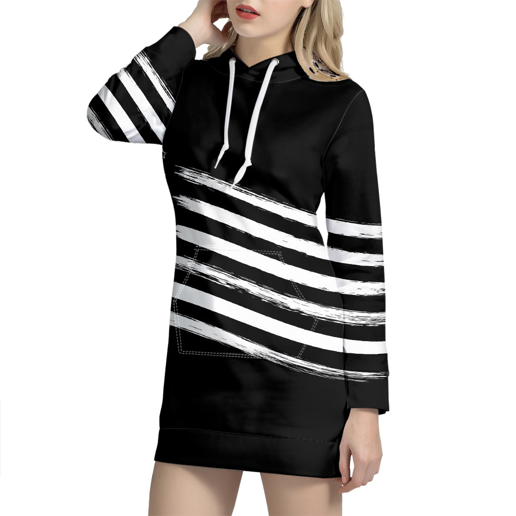 Black And White American Flag Print Pullover Hoodie Dress