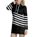 Black And White American Flag Print Pullover Hoodie Dress
