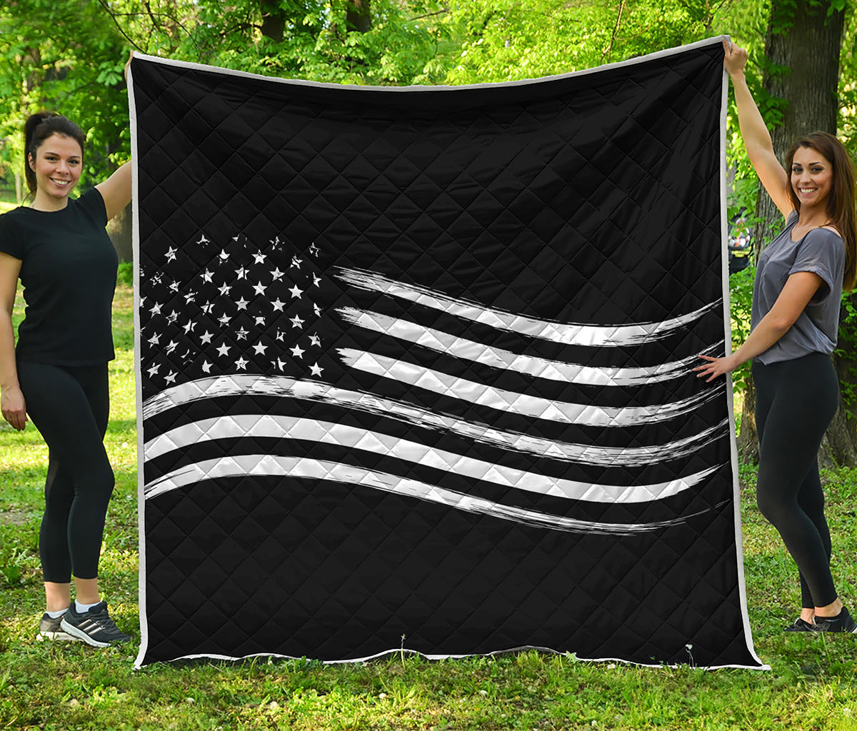 Black And White American Flag Print Quilt