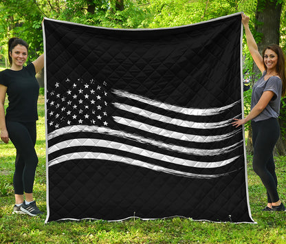 Black And White American Flag Print Quilt