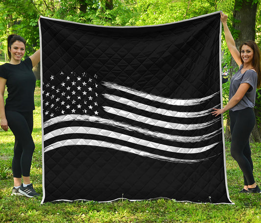 Black And White American Flag Print Quilt