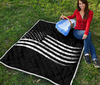Black And White American Flag Print Quilt