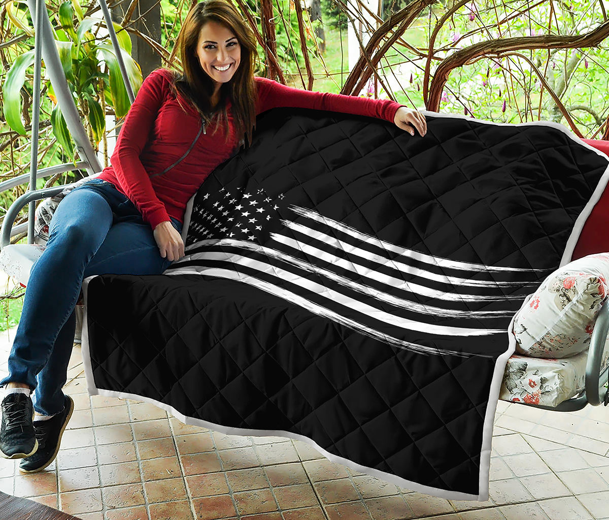Black And White American Flag Print Quilt