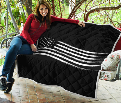 Black And White American Flag Print Quilt