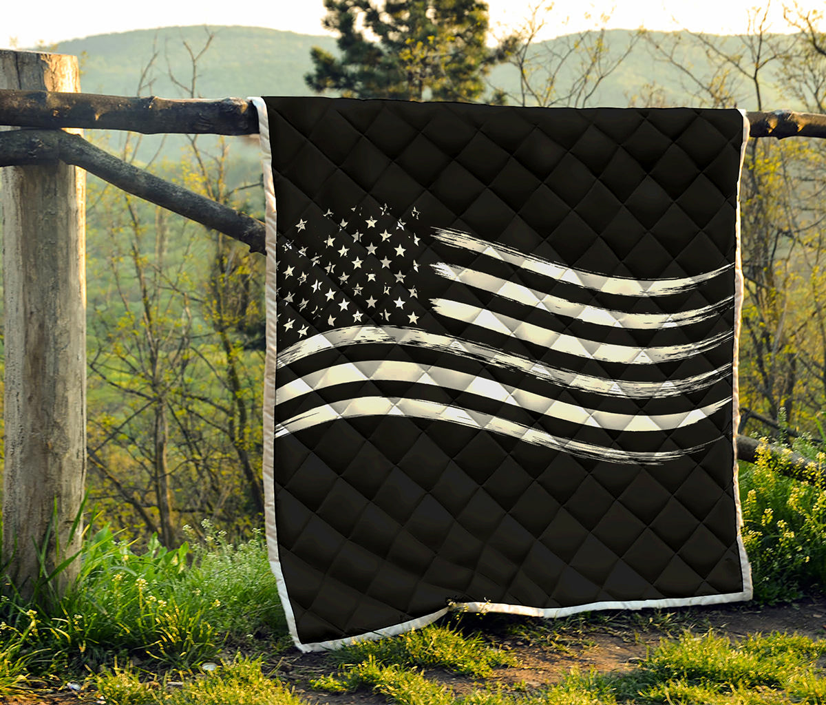 Black And White American Flag Print Quilt