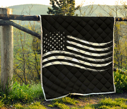 Black And White American Flag Print Quilt