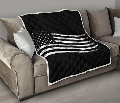Black And White American Flag Print Quilt