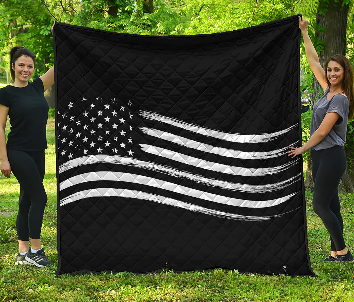 Black And White American Flag Print Quilt