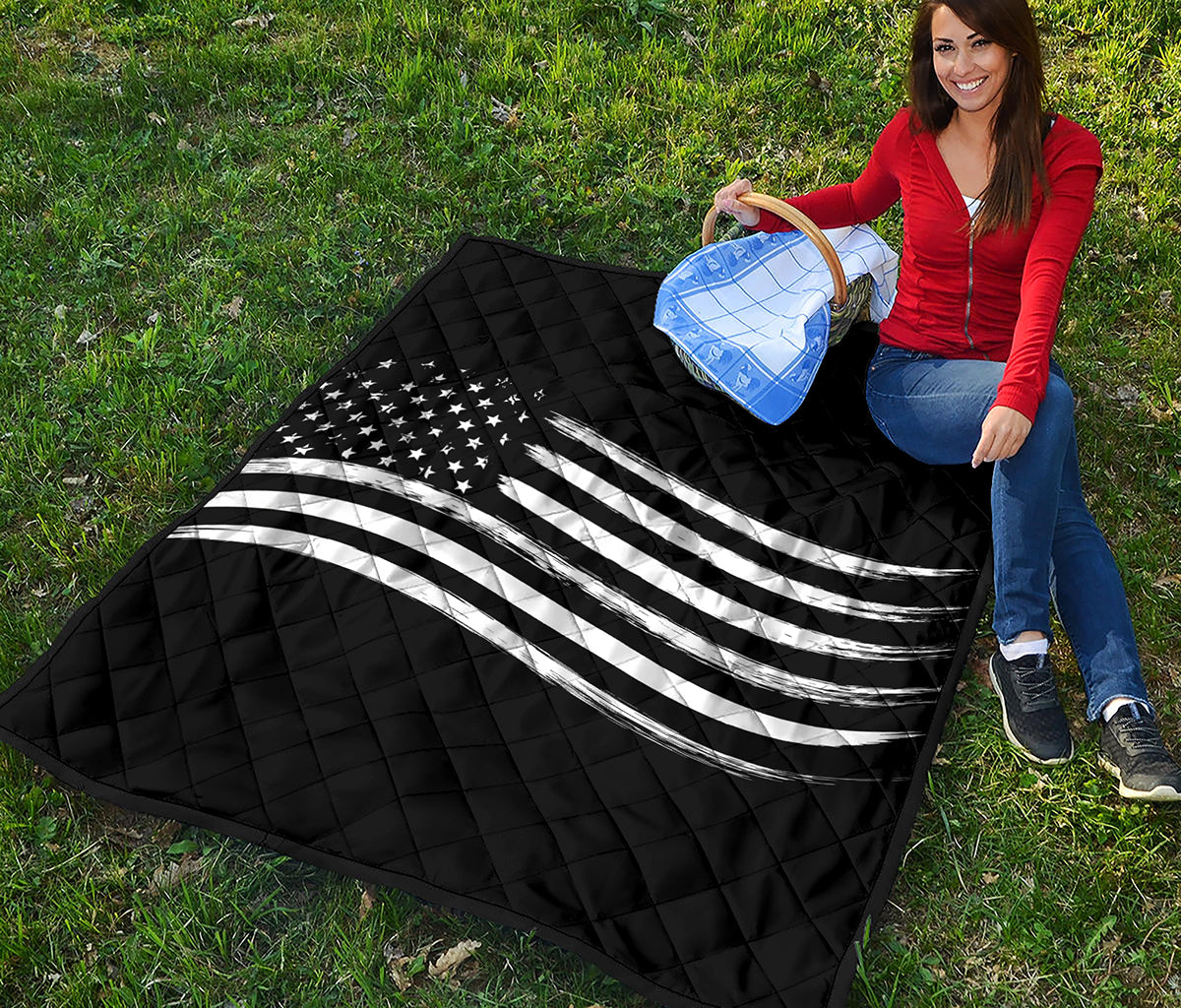 Black And White American Flag Print Quilt