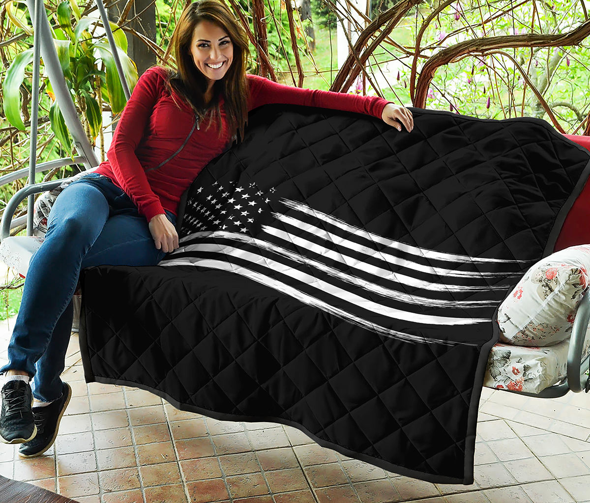 Black And White American Flag Print Quilt