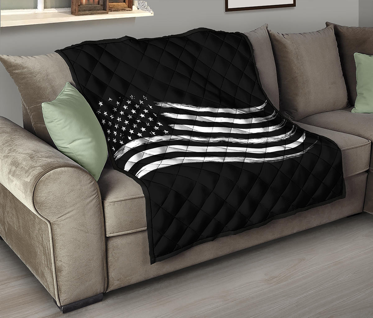 Black And White American Flag Print Quilt