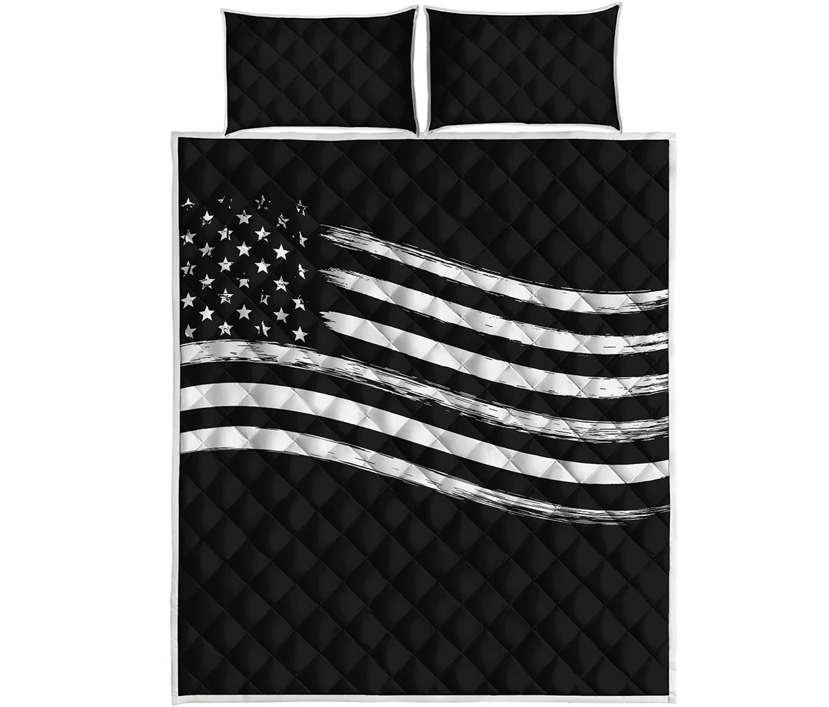 Black And White American Flag Print Quilt Bed Set