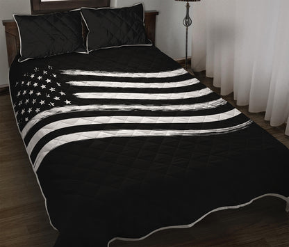 Black And White American Flag Print Quilt Bed Set