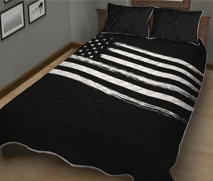 Black And White American Flag Print Quilt Bed Set