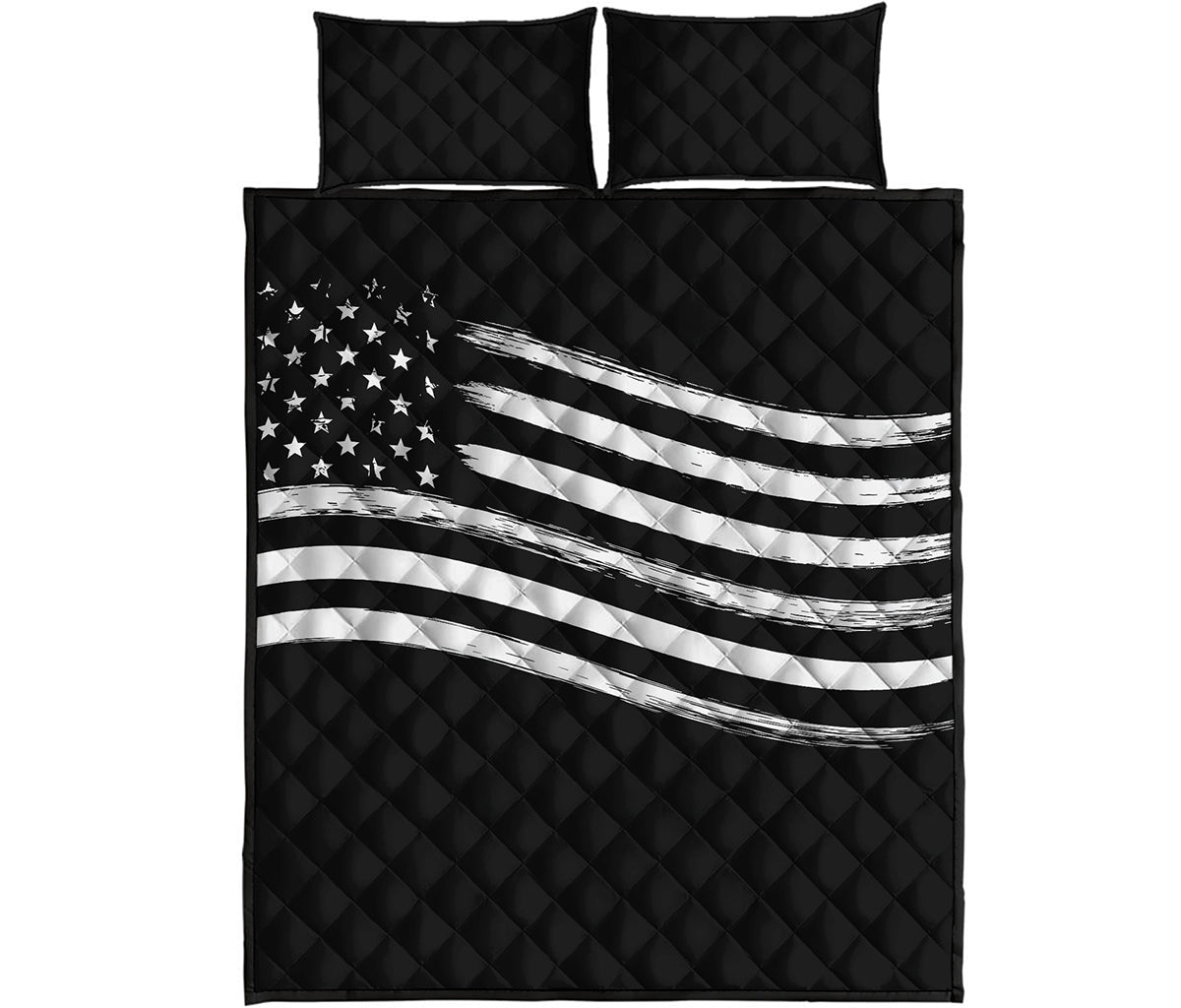 Black And White American Flag Print Quilt Bed Set