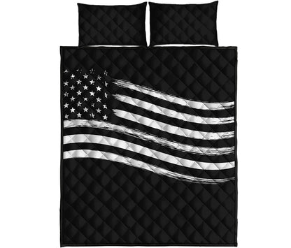 Black And White American Flag Print Quilt Bed Set