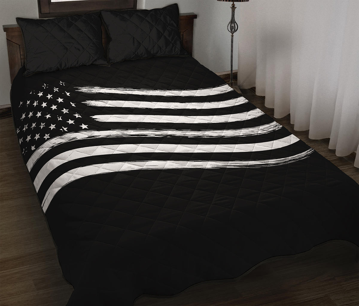 Black And White American Flag Print Quilt Bed Set