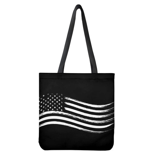 Black And White American Flag Print Tote Bag