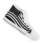 Black And White American Flag Print White High Top Shoes