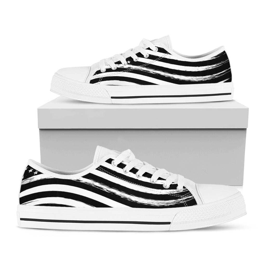 Black And White American Flag Print White Low Top Shoes