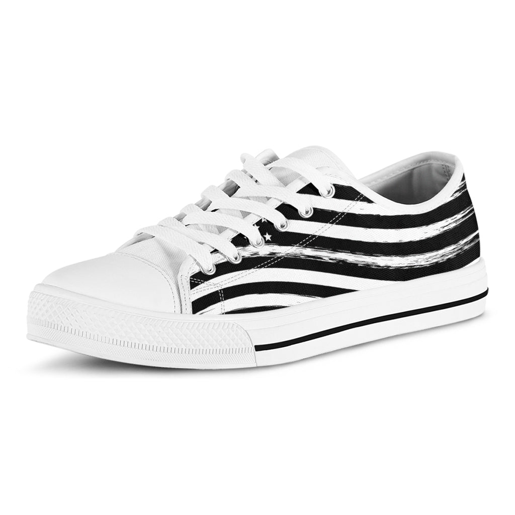 Black And White American Flag Print White Low Top Shoes