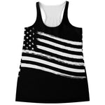 Black And White American Flag Print Women's Racerback Tank Top