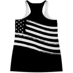 Black And White American Flag Print Women's Racerback Tank Top