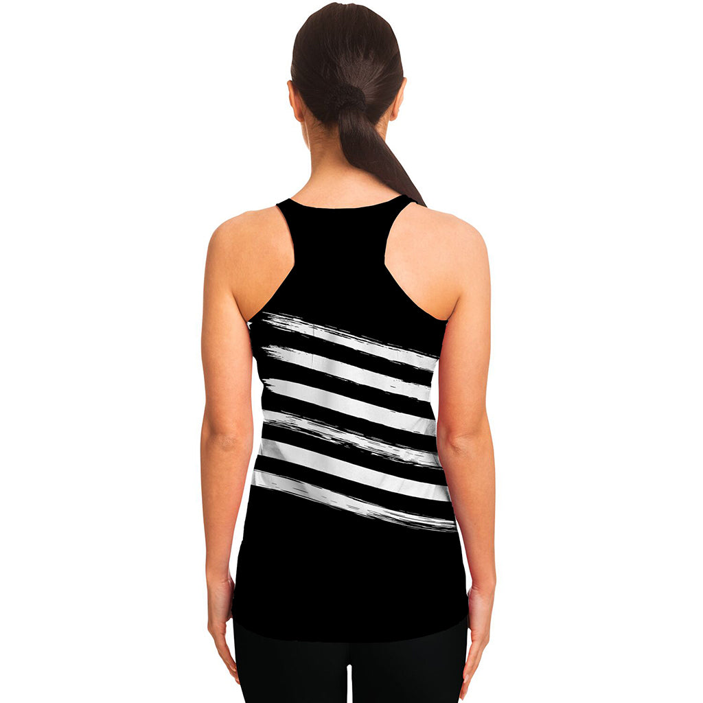 Black And White American Flag Print Women's Racerback Tank Top