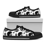 Black And White American Football Print Black Low Top Shoes