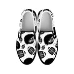 Black And White American Football Print Black Slip On Shoes
