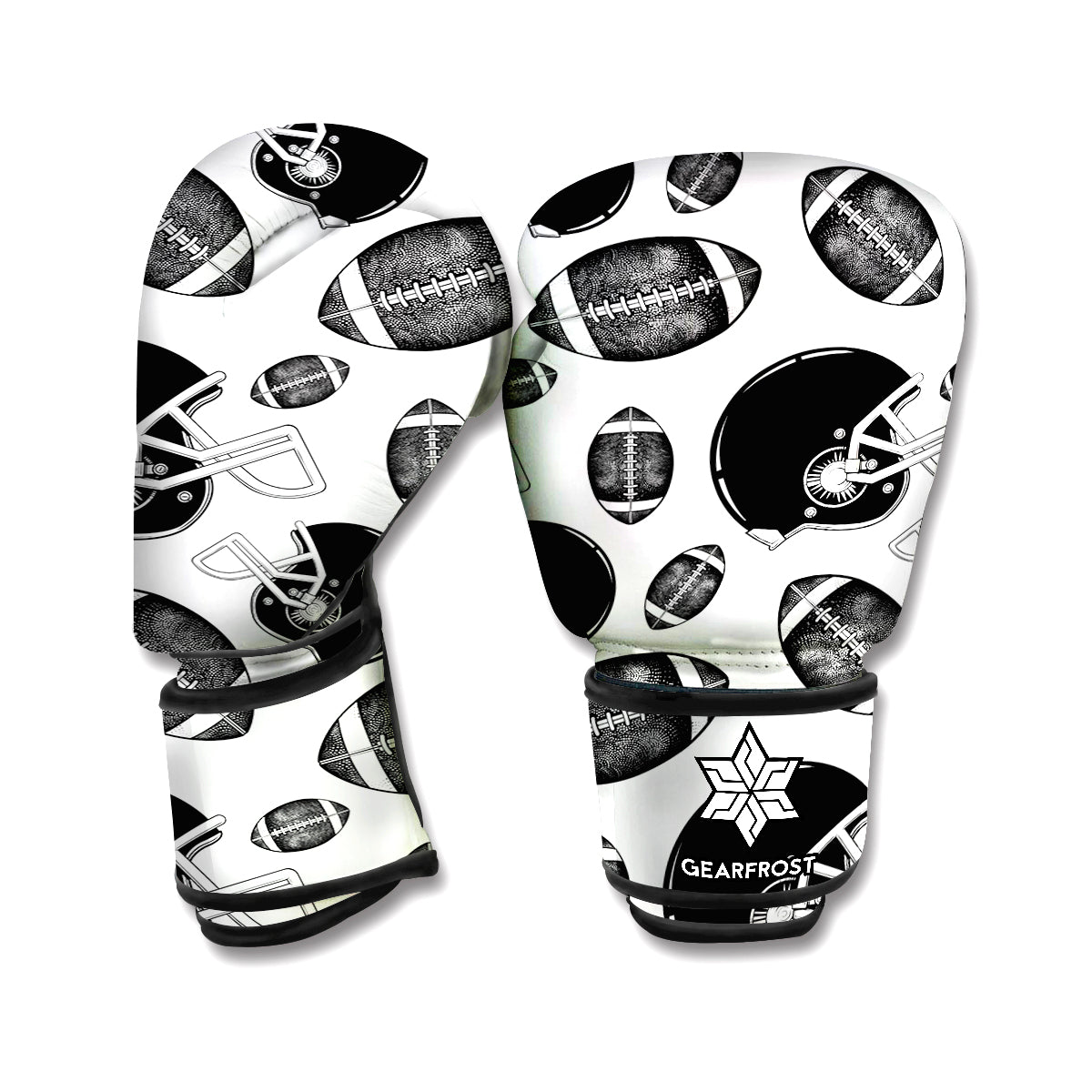Black And White American Football Print Boxing Gloves