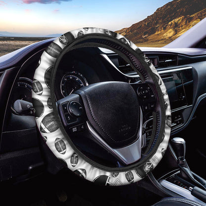 Black And White American Football Print Car Steering Wheel Cover