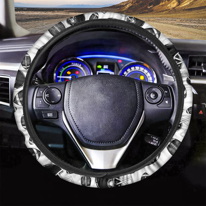Black And White American Football Print Car Steering Wheel Cover