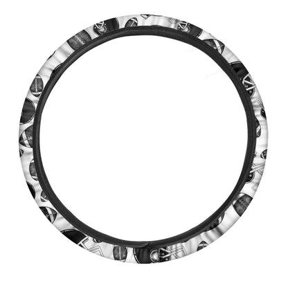 Black And White American Football Print Car Steering Wheel Cover