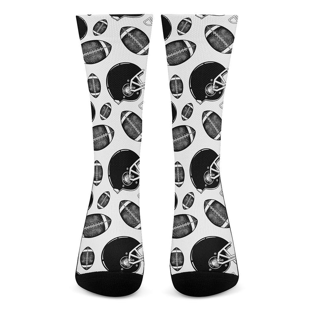 Black And White American Football Print Crew Socks