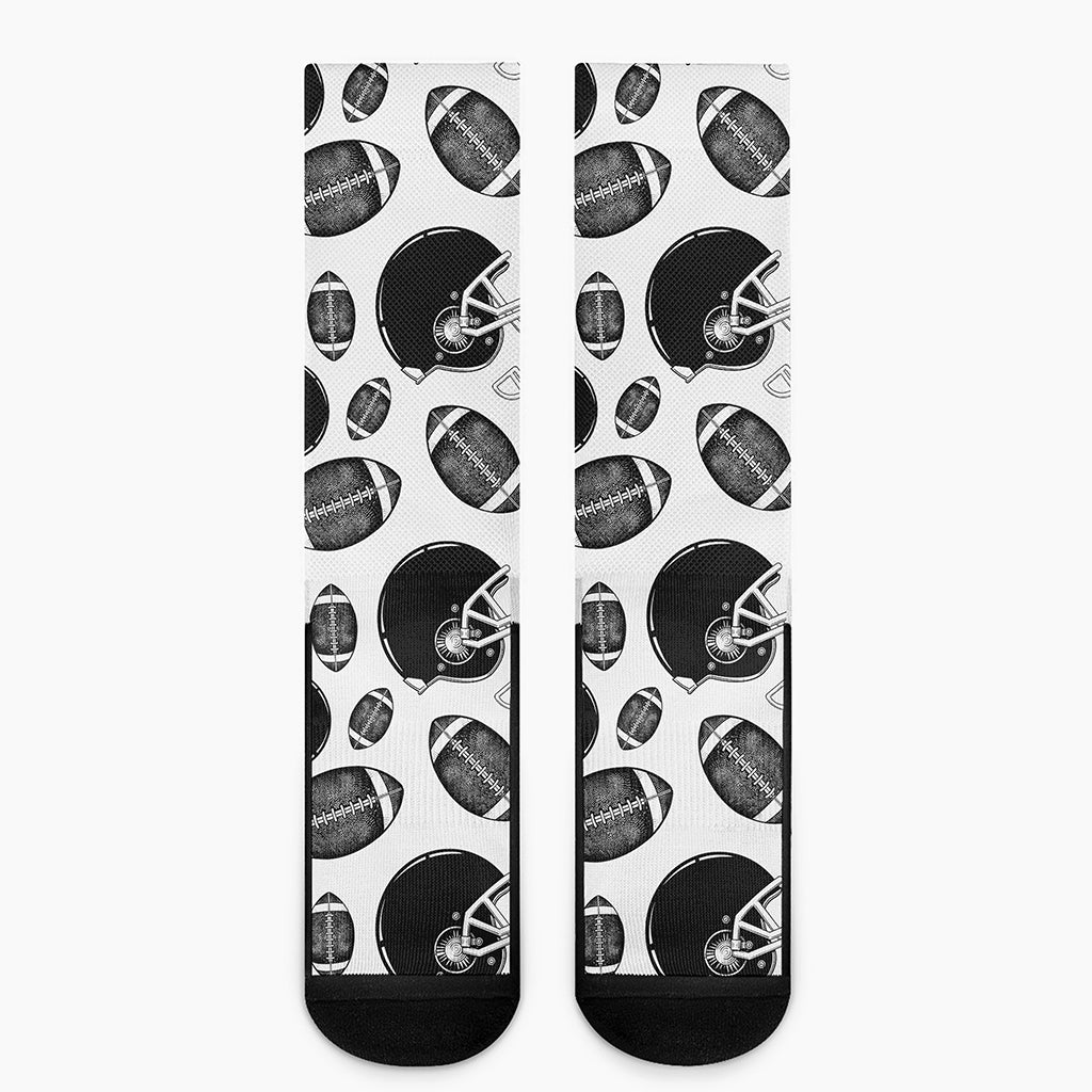 Black And White American Football Print Crew Socks