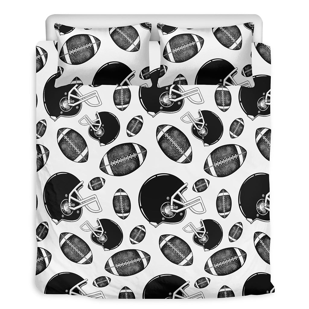 Black And White American Football Print Duvet Cover Bedding Set